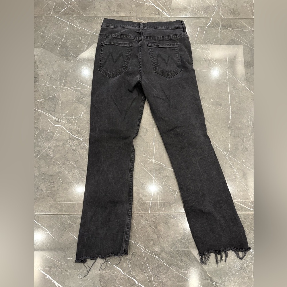 Mother The Insider Crop Step Fray Jeans Denim Not Guilty Black Size 28